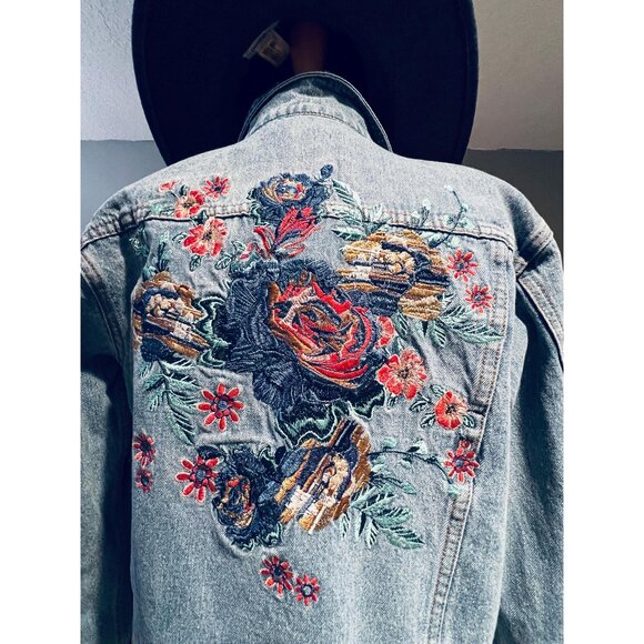 Blu Pepper Embroidered Denim Jacket – Women’s Small | Floral Boho - Picture 1 of 10